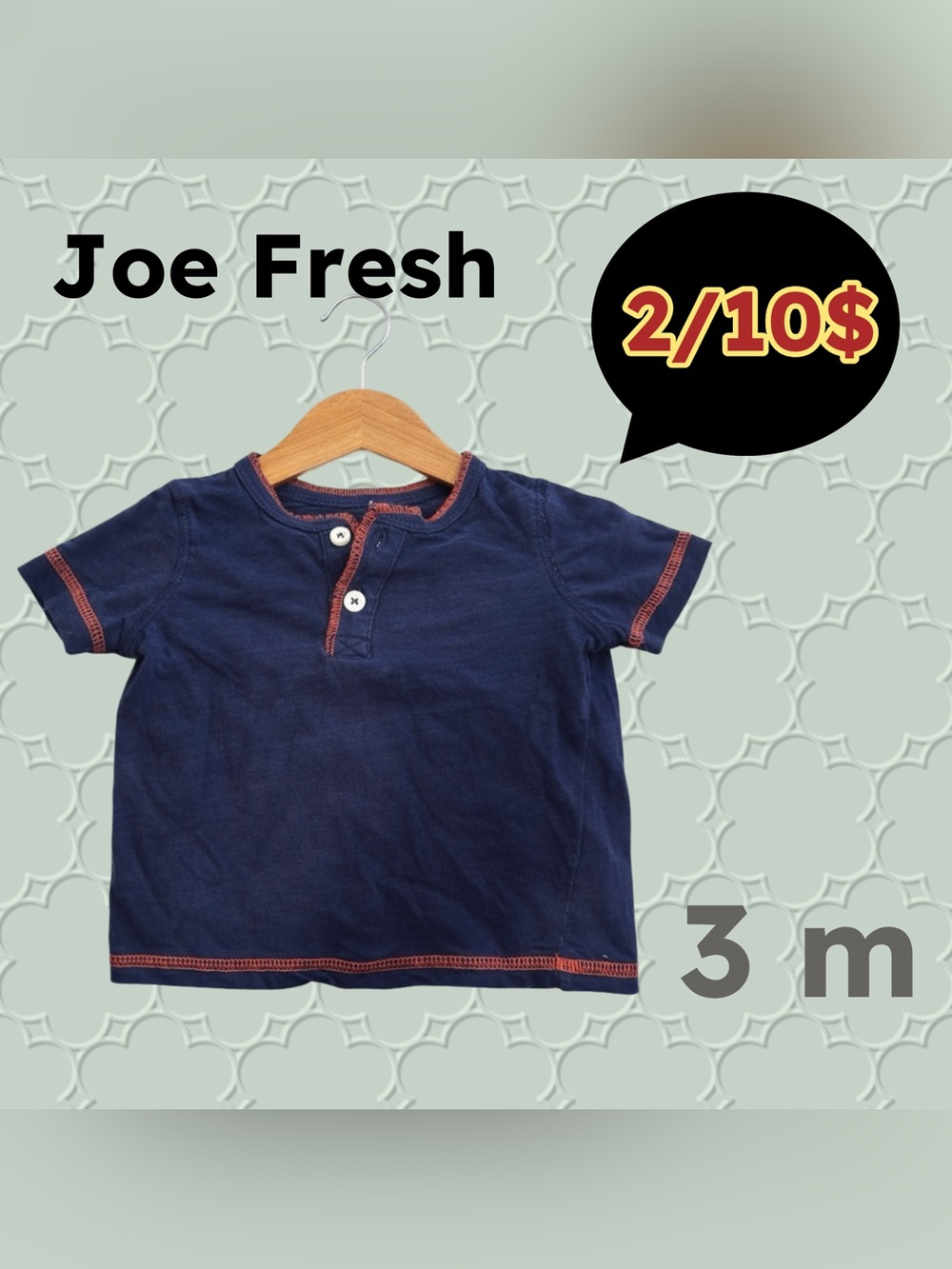 🇨🇦👍GUC JOE FRESH |3 m| Simple Unisex Navy Red Trim Short Sleeves Tee